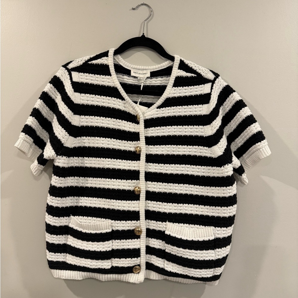 Chic Striped Cardigan with Gold Accents